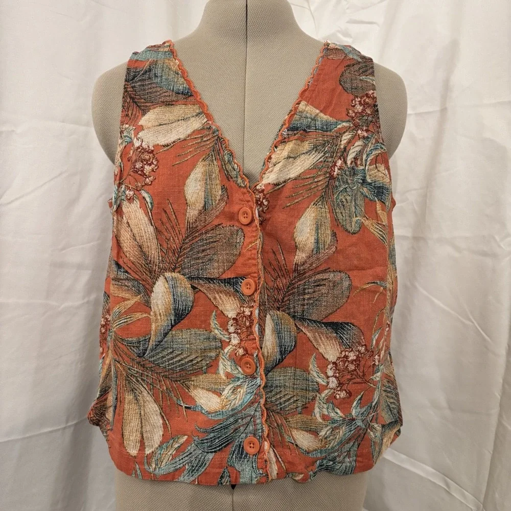 100% Cotton a.n.a women's L tropical scalloped tank top - Picture 1 of 6
